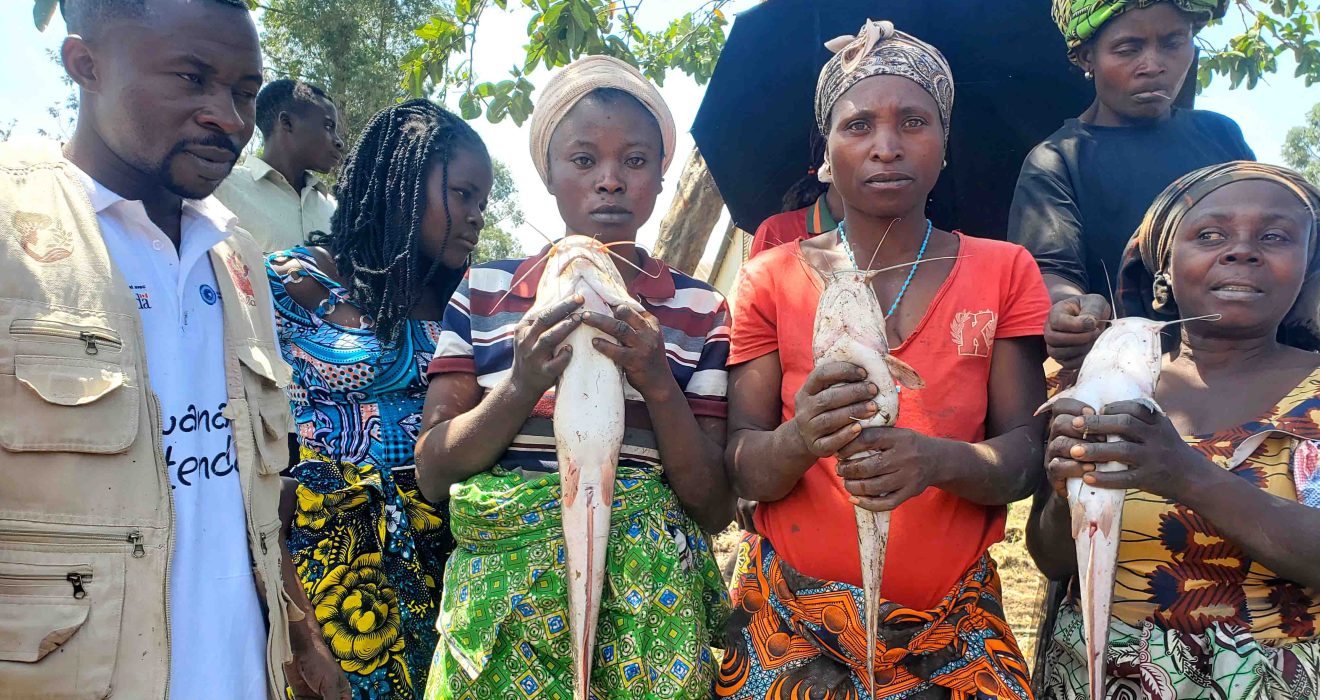 Pêche de poissons Clarias par des femmes et jeunes filles de Kabare